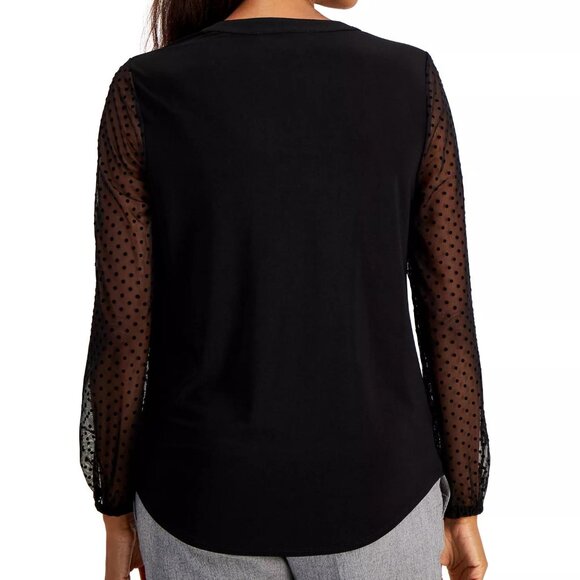 🌟 Kasper Women's Sheer-Sleeve Split-Neck Knit Top – Black – Size M – NWT 🌟 - Picture 2 of 3